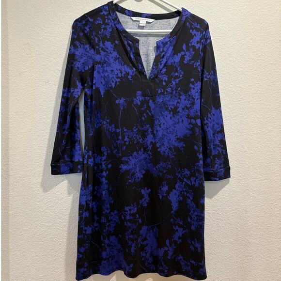 Diane Von Furstenberg DVF Blue Black Raye 100% Silk Shift Mini Dress Size 10 - Picture 2 of 8